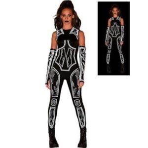 BRAND NEW women cyberpunk catsuit reflective halloween costume L/XL 1 pc only